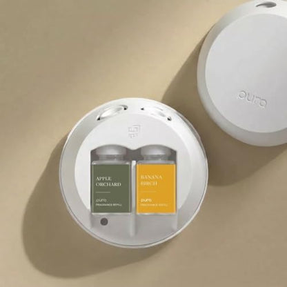 Pura - Smart Home Fragrance Device Starter Set - Pura 4 - Scent Diffuser for Home - Includes Fragrance Aroma Diffuser - Square Box, Apple Orchards and Banana Birch Scent Refills