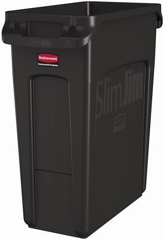Rubbermaid Commercial Products Slim Jim Trash/Garbage Can with Venting Channels, 16-Gallon, Brown, for Kitchen/Office/Workspace