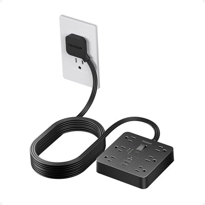 TESSAN Surge Protector Power Strip, 15Ft Flat Plug Extension Cord, Black