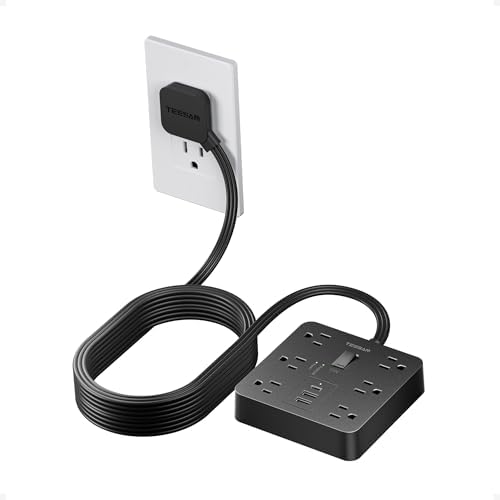 TESSAN Surge Protector Power Strip, 15Ft Flat Plug Extension Cord, Black