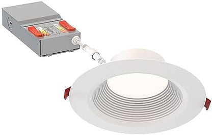 Juno LED Recessed Lights 6 Inch Round Wafer Downlight, 5-in-1 Switchable White Color Temperature, Adjustable Brightness, Deep Regressed Baffled Trim, 6-Inch, Matte White
