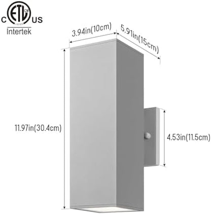 mirrea 12" Modern Outdoor Porch Light in 2 Lights, Matte Gray, 2 Pack