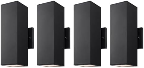 mirrea 12" Modern Outdoor Porch Light in 2 Lights, Matte Black, 4 Pack