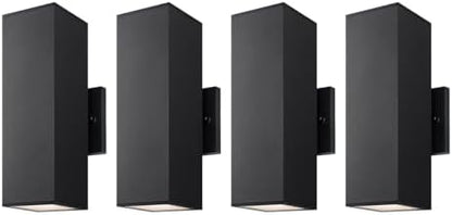 mirrea 12" Modern Outdoor Porch Light in 2 Lights, Matte Black, 4 Pack