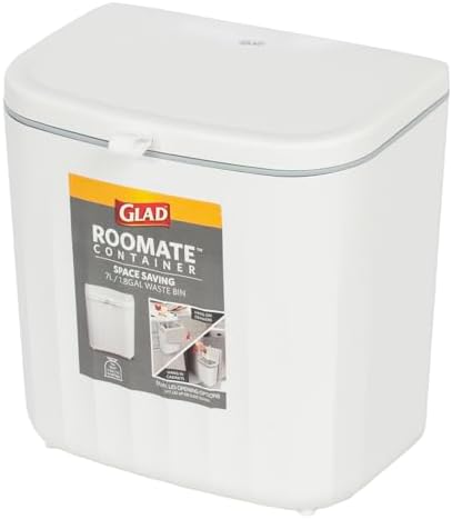 Glad Roomate Under Counter Waste Bin | Space Saving Small Trash Can for Kitchen Cabinet, Bathroom or Office | Dual Lid for Ease of Opening, 7 Liter, White, 7L (Pack of 2)