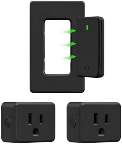 Greencycle Remote Control Outlet 2 Plugs,Black Detachable Wireless Switch