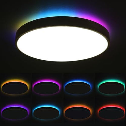 Smart WiFi LED Ceiling Light 12" Modern Wood Flush Mount with Remote