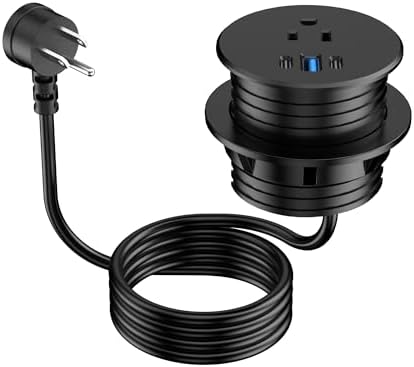2.5 inch Power Grommet,20W USB-C Charging,1 Outlet with 2 USB C,1 USB Port,Furniture Flush Mount for Desktop,Recessed Power Strip,Workspace Essential Desk Outlet (Black, 6 FT)