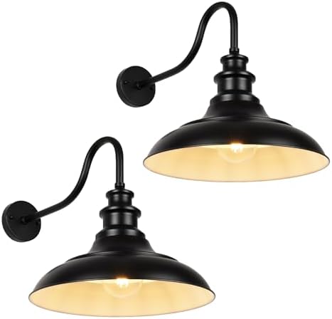 Exterior Farmhouse Gooseneck Barn Light, 16 Inch Vintage Outside Garage Light Fixtures, 2PCS Anti-Rust Waterproof Outdoor Light for Patio Frontdoor Entryway Doorway, Matte Black