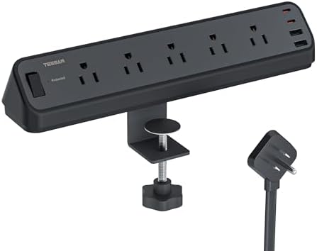 TESSAN Desk Clamp Power Strip 6 Ft with 2100J Surge Protector, Black