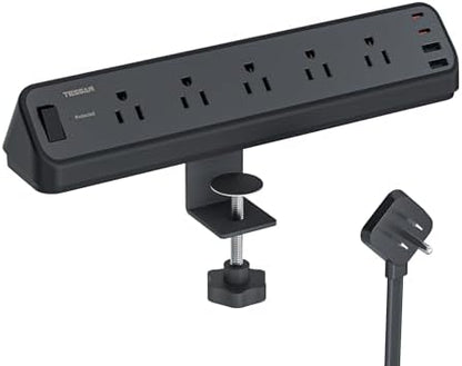 TESSAN Desk Clamp Power Strip 6 Ft with 2100J Surge Protector, Black