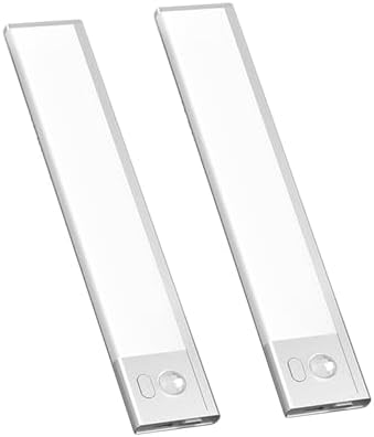 2 Pack Under Cabinet Lighting, 3 Colors & Dimmable Motion Sensor Light Indoor, 900mAh Rechargeable Under Cabinet Lighting Magnetic for Kitchen, Stairs, Closets, Silver(Aluminum Alloy+ABS +PC)