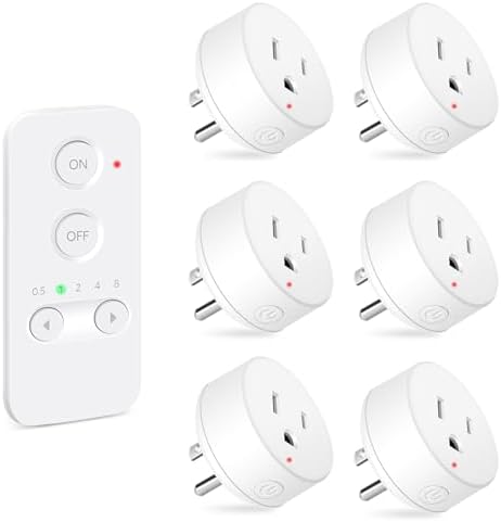 NineLeaf Remote Timer Switch, 500FT Long Range Wireless Plug in Light Switch, Easy Setup Remote Outlet, Programmable On/Off Control for Fans, Lights, Household Appliances,1Remote 6Outlets