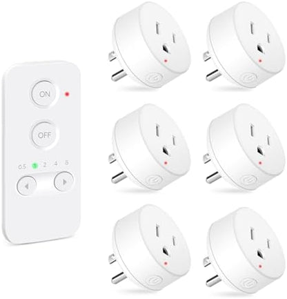NineLeaf Remote Timer Switch, 500FT Long Range Wireless Plug in Light Switch, Easy Setup Remote Outlet, Programmable On/Off Control for Fans, Lights, Household Appliances,1Remote 6Outlets
