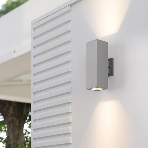 mirrea 12" Modern Outdoor Porch Light in 2 Lights, Matte Gray, 2 Pack