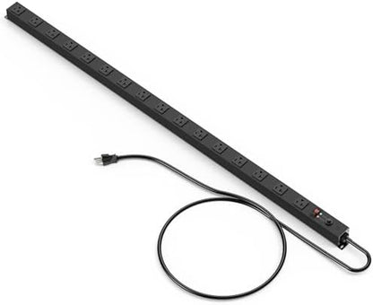 JUNNUJ Long Metal 16 Outlet Power Strip,Wide Spaced Wall Mount Metal Multiple Plugs for Industrial Garage Shop,Power Strip Surge Protection 4800J, 5-15P High Amp 6-20R T-Slot (Black, 6FT)