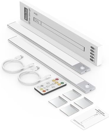 16" Under Cabinet Lighting Wireless, Remote, Motion Sensor, 2Pack, Silver