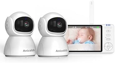 5" HD Video Baby Monitor with 2 Camera and Audio, No WiFi Hack-Proof Security, Remote Pan-Tilt-Zoom, 100-Hour Battery Life in VOX Mode, 1000ft Range, Night Vision, Temperature & Cry Alerts