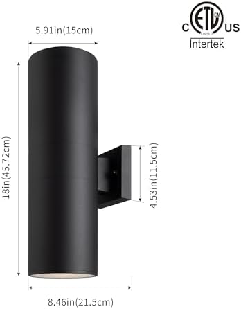 mirrea 18" Modern Outdoor Porch Light in 2 Lights, Matte Black, 4 Pack