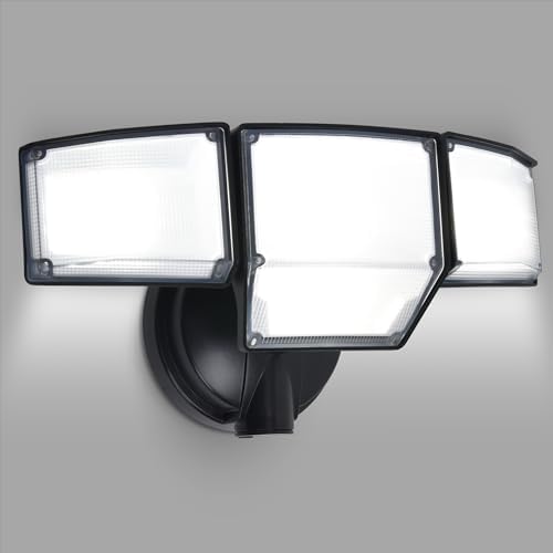 LUTEC 80W 9000LM Flood Lights Outdoor, Hardwired Switch Controlled LED Security Lights with 4 Heads, IP65 Waterproof, 5000K Daylight for Garage, Yard, Patio (Black)