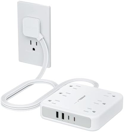 TESSAN Surge Protector Power Strip, 5Ft Flat Plug Extension Cord, Grey