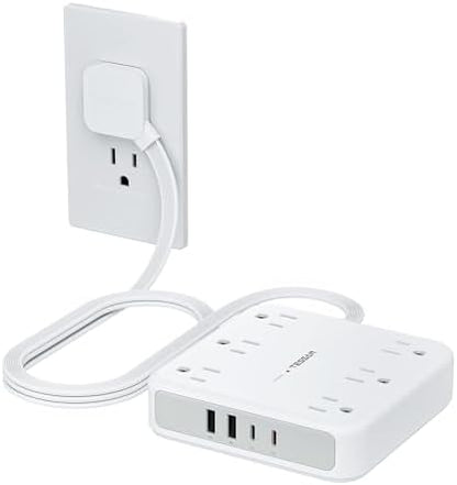 TESSAN Surge Protector Power Strip, 5Ft Flat Plug Extension Cord, Grey