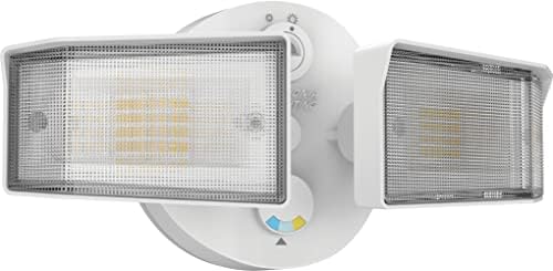 Lithonia Lighting HomeGuard 2-Light LED Outdoor Flood Lights, Outdoor LED Lights, Dusk to Dawn Sensor, Adjustable Lumens, Selectable Color, Square Heads, White (HGX LED 2SH ALO SWW2 120 PE WH M2)