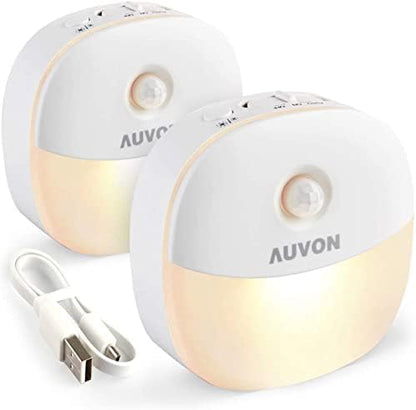 AUVON Magnetic Rechargeable Night Light, Motion & Dusk-Dawn Sensor, 2 Packs