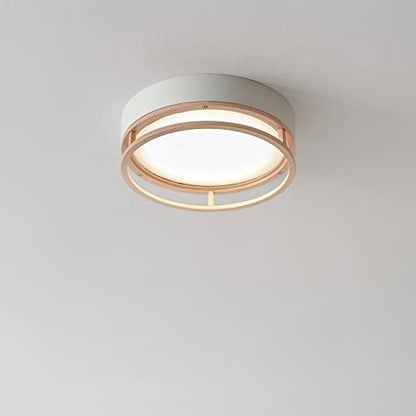 Globe Electric 66000038 18.5W LED Integrated Outdoor Indoor Flush Mount Ceiling Light Fixture, Matte White, Wood Toned Accent, Home Improvement, Front Porch Lighting