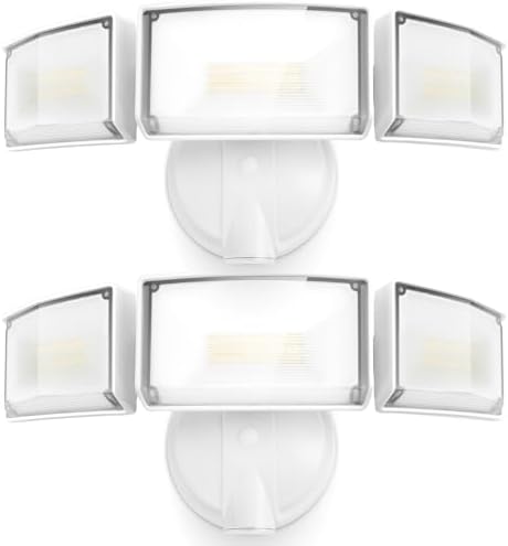 LUTEC 75W 8000 Lumen Floods Light Outdoor, Switch Controlled LED Security Lights with 3 Adjustable Heads, 5000K Daylight, IP65 Waterproof Exterior Flood Light for Garage, Yard, Patio (White) - 2 Pack
