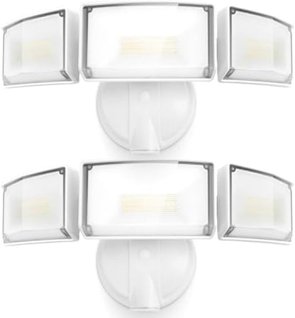 LUTEC 75W 8000 Lumen Floods Light Outdoor, Switch Controlled LED Security Lights with 3 Adjustable Heads, 5000K Daylight, IP65 Waterproof Exterior Flood Light for Garage, Yard, Patio (White) - 2 Pack