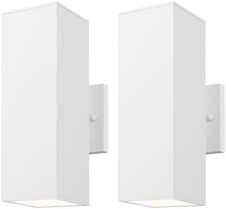 mirrea 12" Modern Outdoor Porch Light in 2 Lights, Matte White, 2 Pack