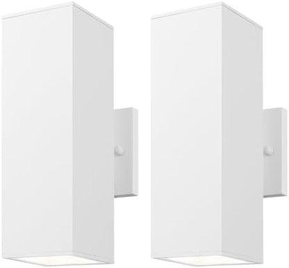 mirrea 12" Modern Outdoor Porch Light in 2 Lights, Matte White, 2 Pack