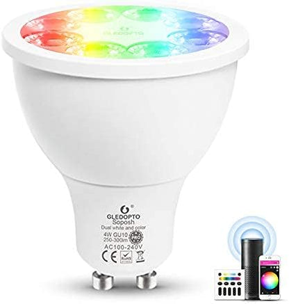 GLEDOPTO ZigBee 3.0 Smart 4W GU10 AC100-240V RGBCCT Spotlight Pro 25 Degree Beam Angle Color Change Bulb Dimmable Compatible with Amazon Echo Plus SmartThings App/Voice/RF Remote Control