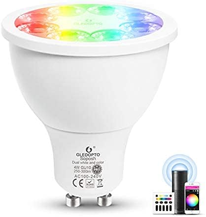 GLEDOPTO ZigBee 3.0 Smart 4W GU10 AC100-240V RGBCCT Spotlight Pro 25 Degree Beam Angle Color Change Bulb Dimmable Compatible with Amazon Echo Plus SmartThings App/Voice/RF Remote Control
