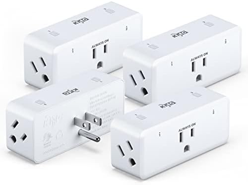 KMC Smart Plug 4-Pack, Side 3-Outlet Extender, Compatible with Google & Alexa, No Hub Required, WiFi Plugs