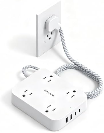 3Ft Short Power Strip with 4 USB Ports(2 USB C), 4 Widely Spaced AC Outlets