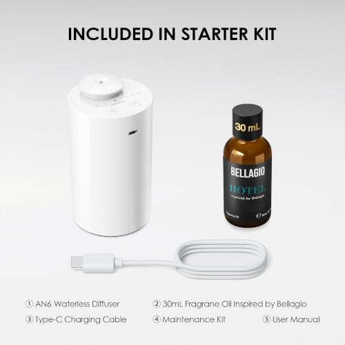 Airversa AN6 Waterless Essential Oil Diffuser Starter Kit, White