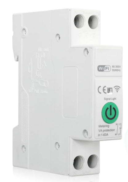 WiFi Smart Switch Breaker, 1-63A Adjustable WiFi Circuit Breaker, Smart Life/Tuya APP Remote Control Switch Timer Monitor Voltage Power Energy Usage, Compatible for Alexa Google Home DIN Rail