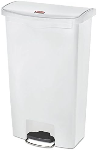 Rubbermaid Commercial Products Streamline Slim Step-On Plastic Trash Can, 18 Gallon, White, Hands-Free Garbage Can for Medical Waste in Hospitals/Lab/Emergency/Patient Rooms