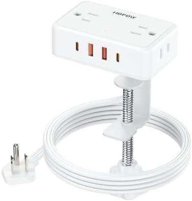 Desk Clamp Power Strip with 4 Outlets & 4USB, 6FT Extension Cord for Home