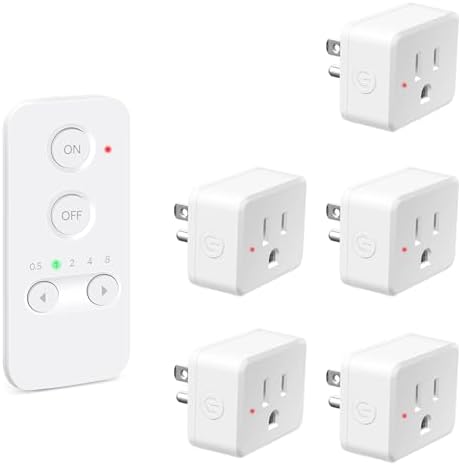 NineLeaf Programmable Remote Timer Switch & Wireless Outlet Plug, 500ft Range Plug in Light Switch, 15A/1500W Wall Mounted On/Off, No Wiring Needed for Fans, Christmas Lights, 1Remote 5Outlets