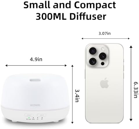 SEEDSEEL 300ML Essential Oil Diffuser with Remote Control, Aromatherapy Diffuser with 7-Color Changing LED Light for Small Rooms, Office, and Home