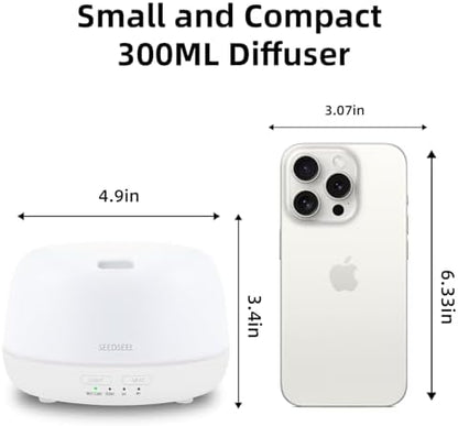 SEEDSEEL 300ML Essential Oil Diffuser with Remote Control, Aromatherapy Diffuser with 7-Color Changing LED Light for Small Rooms, Office, and Home