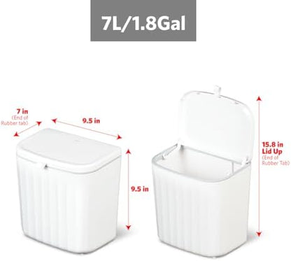 Glad Roomate Under Counter Waste Bin | Space Saving Small Trash Can for Kitchen Cabinet, Bathroom or Office | Dual Lid for Ease of Opening, 7 Liter, White, 7L (Pack of 2)