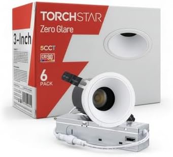 TORCHSTAR 6-Pack 3 Inch 5CCT Zero Glare LED Recessed Lights with J-Box