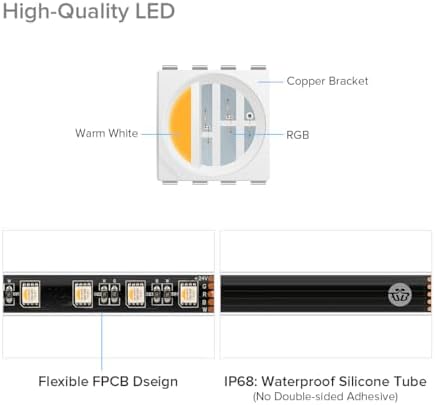 BTF-LIGHTING RGBW LED Strip IP68 Waterproof Warm White DC24V 16.4FT 300LED