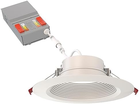 Juno LED Recessed Lights 6 Inch Round Wafer Downlight, 5-in-1 Switchable White Color Temperature, Adjustable Brightness, Deep Regressed Baffled Trim, 6-Inch, Matte White