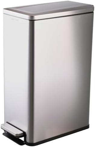 Step N’ Sort Slim Dual Recycling Bin 43L (2 x 21.5L) – Soft Close Kitchen Trash Can – Space Saving Stainless Steel – Removable Buckets