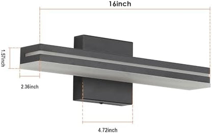 SineRise 16-Inch LED Modern Bathroom Vanity Light Bar, Matte Black Modern Acrylic Bathroom Wall Lighting Fixtures Over Mirror (Cool White 6000K)